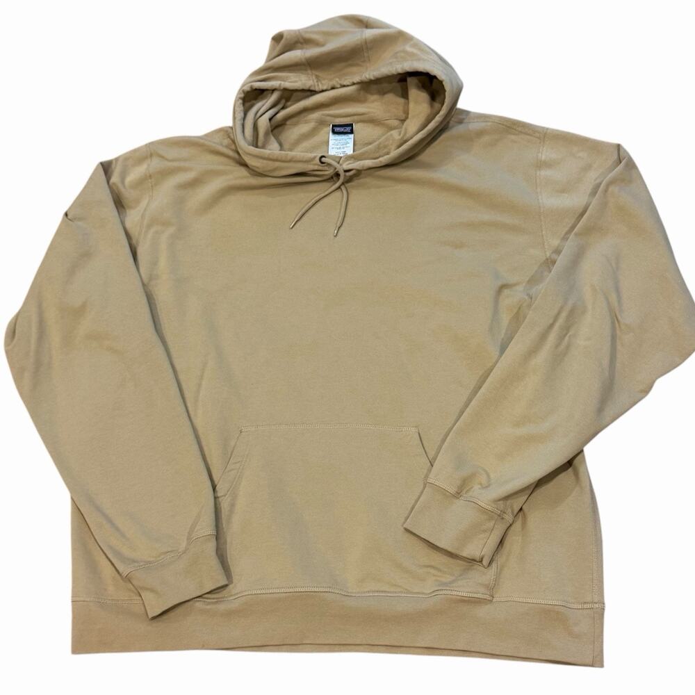 Patagonia Hooded Monk Sweatshirt Tan Mountain Back Graphic XXL Cotton Blend